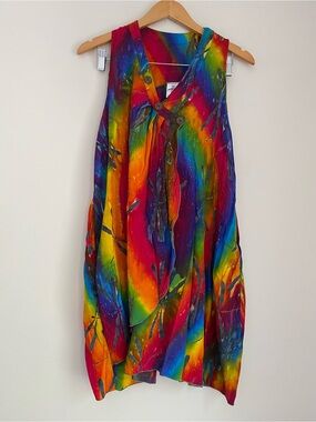 Young Fashion dragonfly rainbow tie-dye sun dress loose boho-style OS